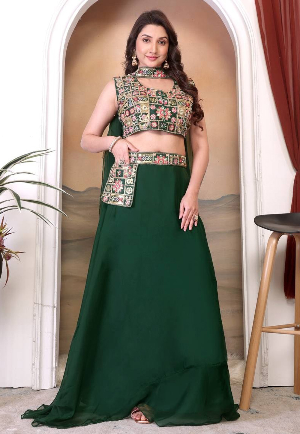 Green Silk Readymade A Line Lehenga Choli 310339