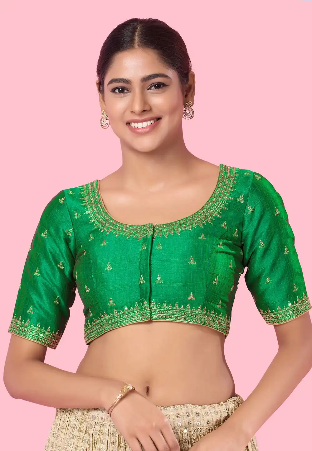 Green Silk Readymade Blouse 288414