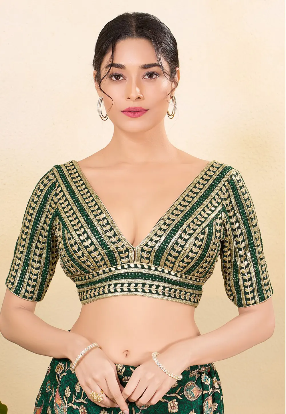 Green Silk Readymade Blouse 297671