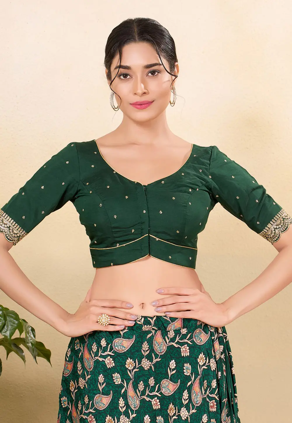 Green Silk Readymade Blouse 298109