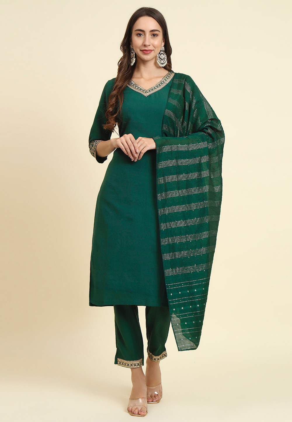 Green Silk Readymade Pakistani Suit 310606