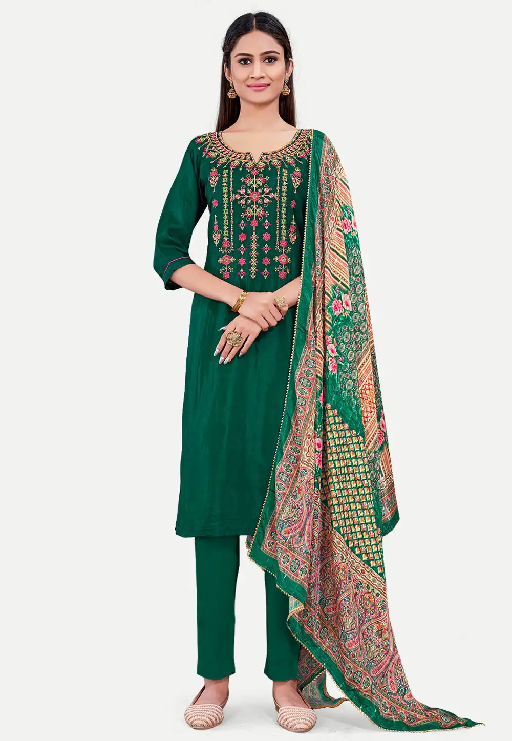 Green Silk Readymade Pakistani Suit 288168