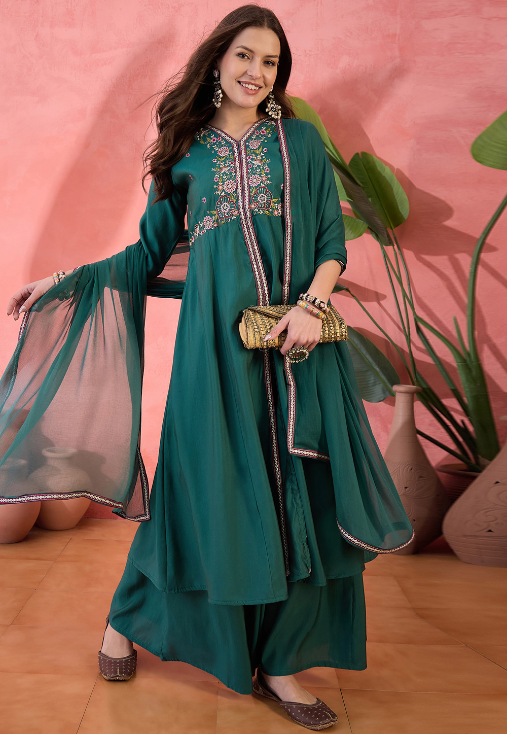 Green Silk Readymade Pakistani Suit 309159