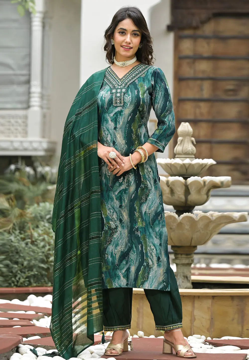 Green Silk Readymade Pant Style Suit 301578