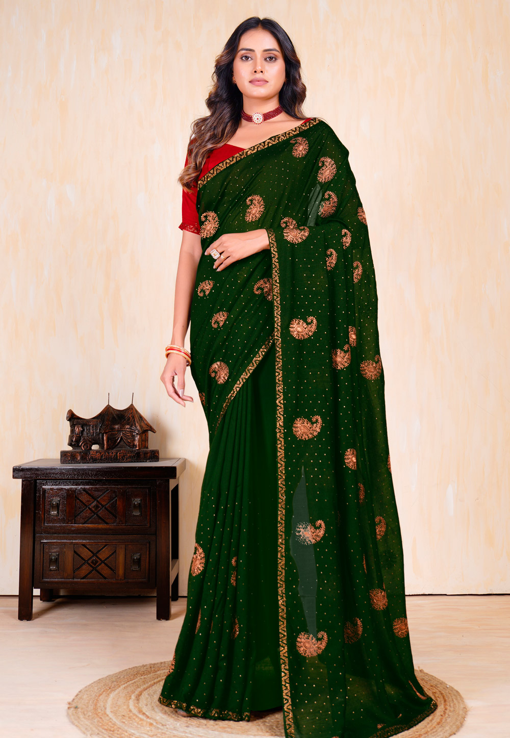 Green Silk Saree With Blouse 285809