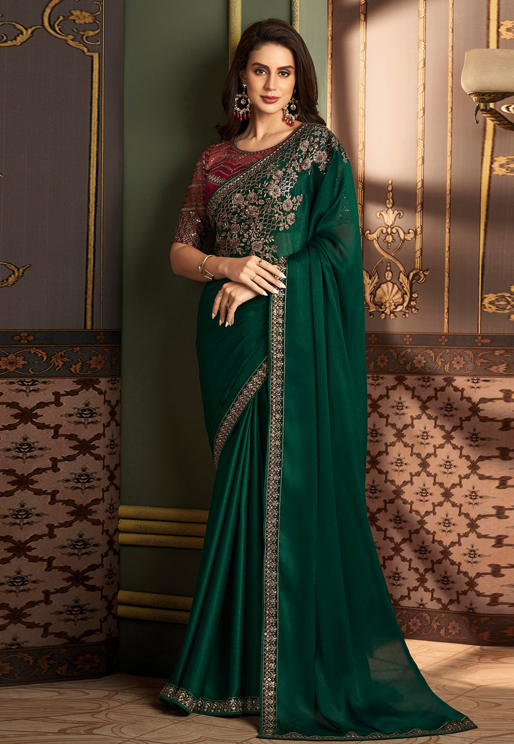 Green Silk Saree With Blouse 281985