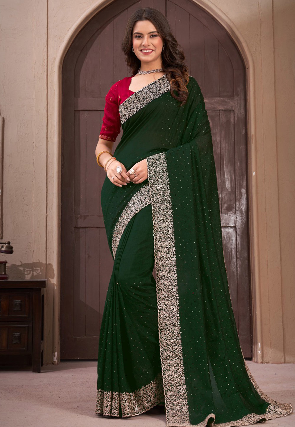 Green Silk Saree With Blouse 285508