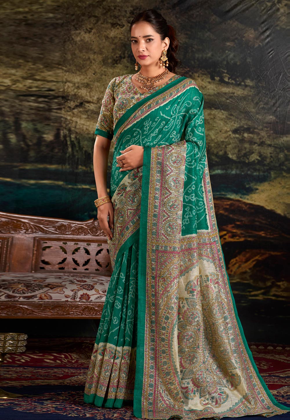 Green Silk Saree With Blouse 310405