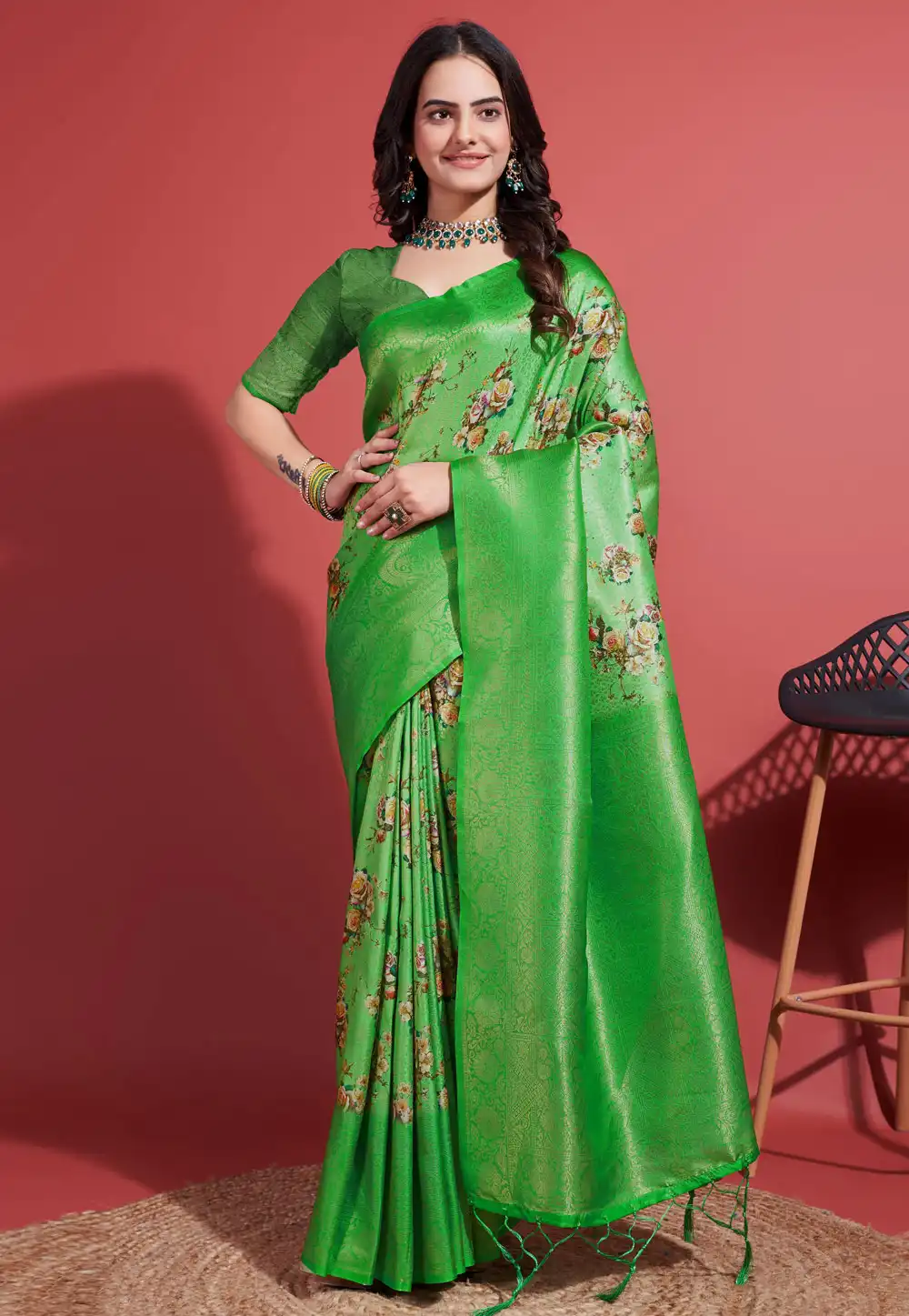 Green Silk Saree With Blouse 289330