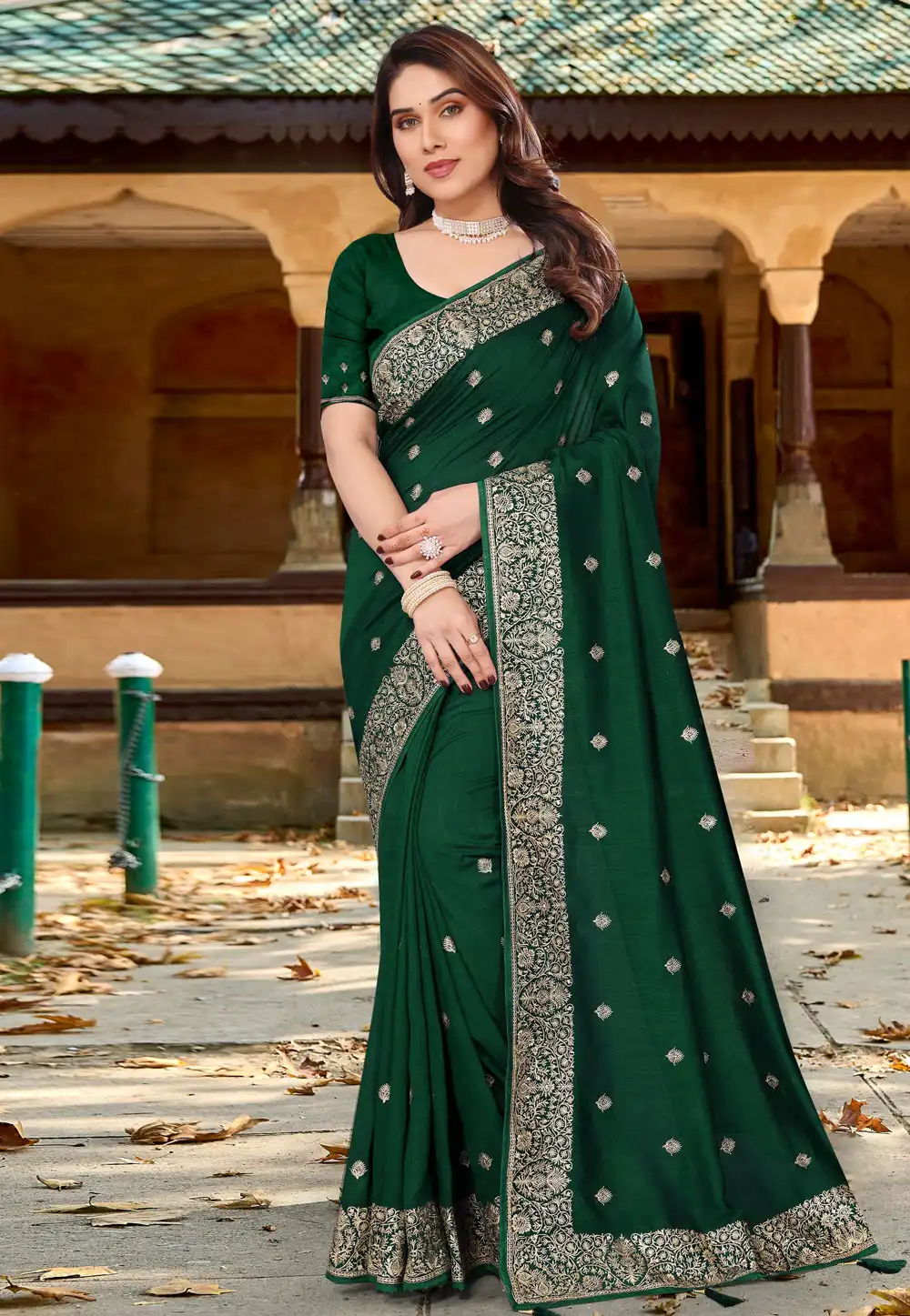 Green Silk Saree With Blouse 289488