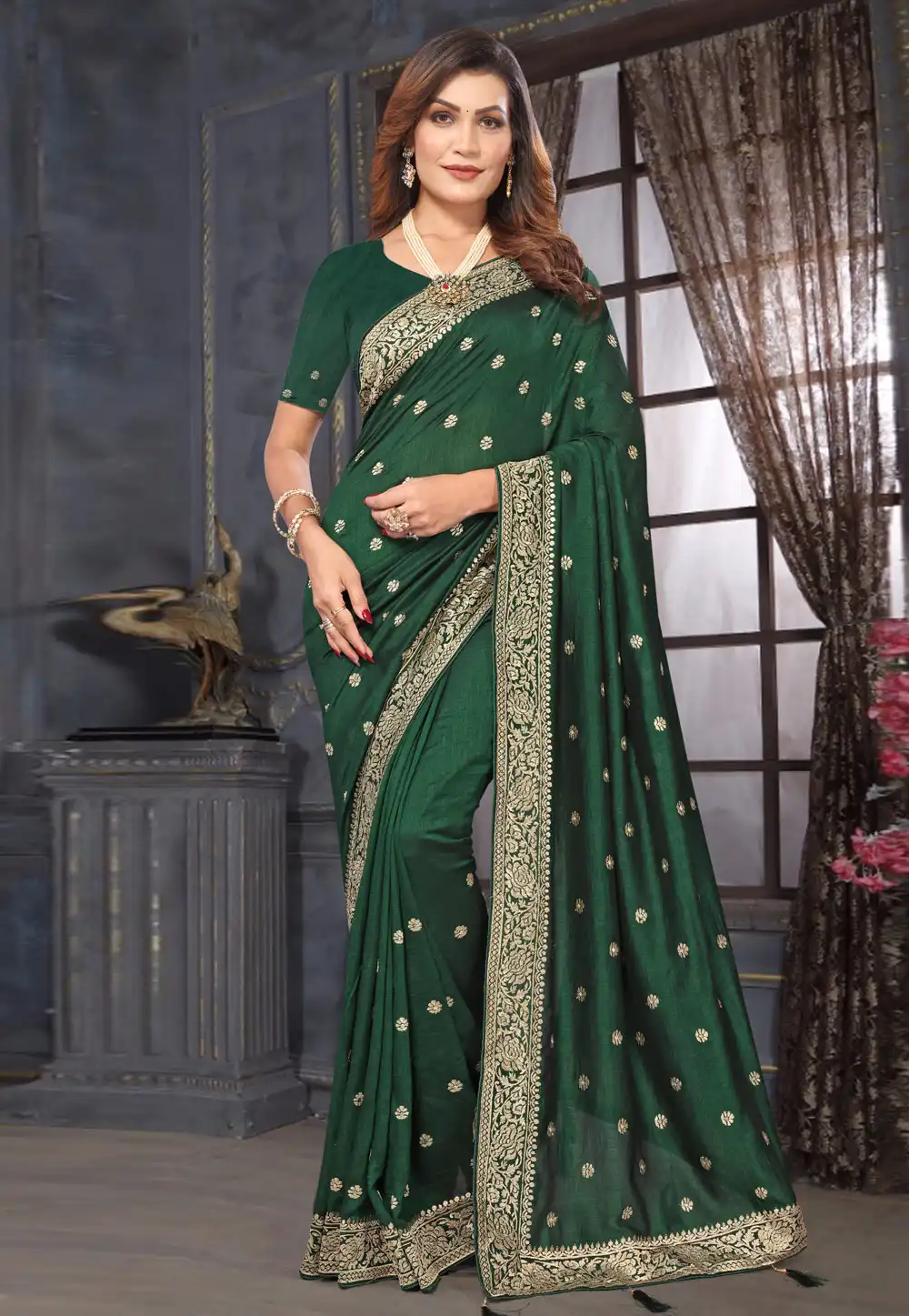 Green Silk Saree With Blouse 291906