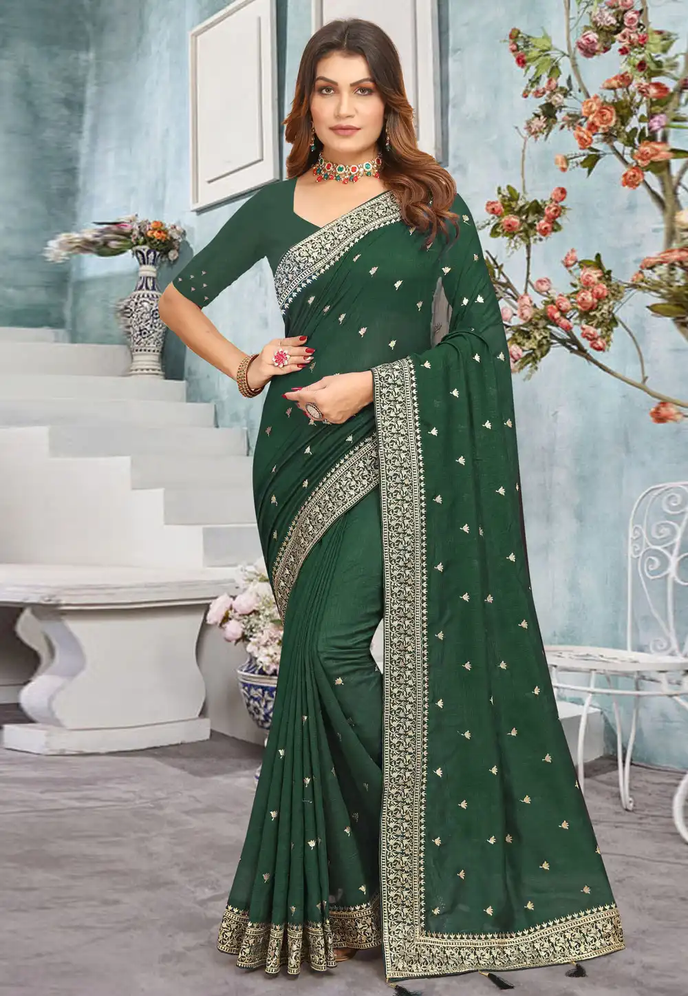 Green Silk Saree With Blouse 292454