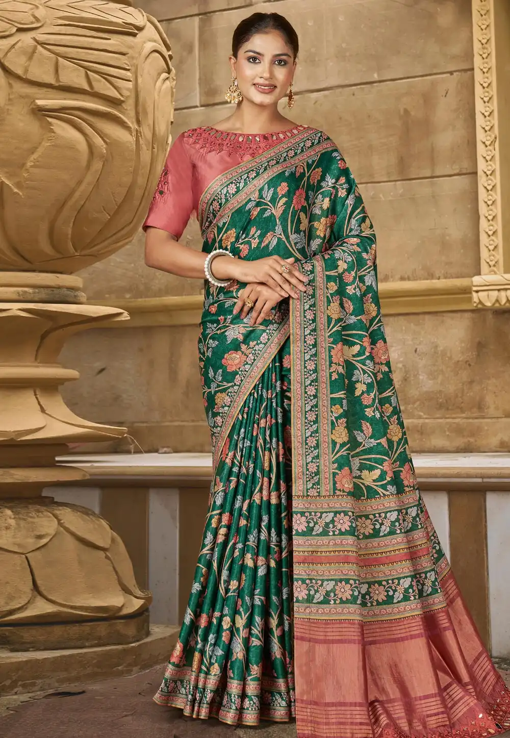 Green Silk Saree With Blouse 291330