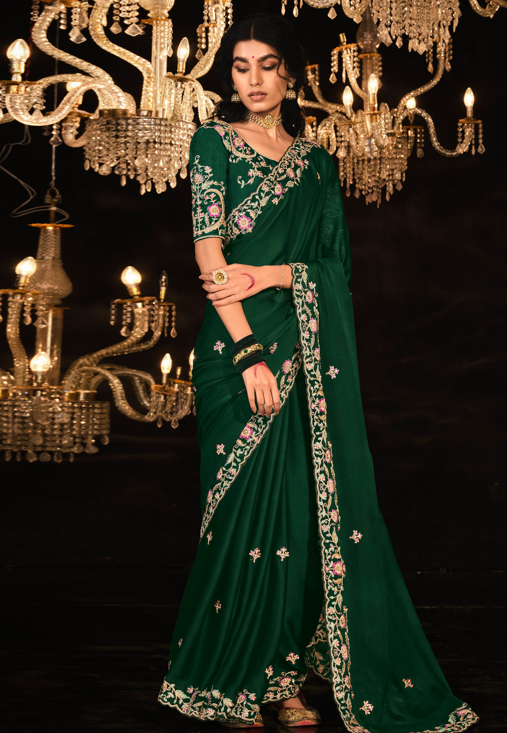 Green Silk Saree With Blouse 285687