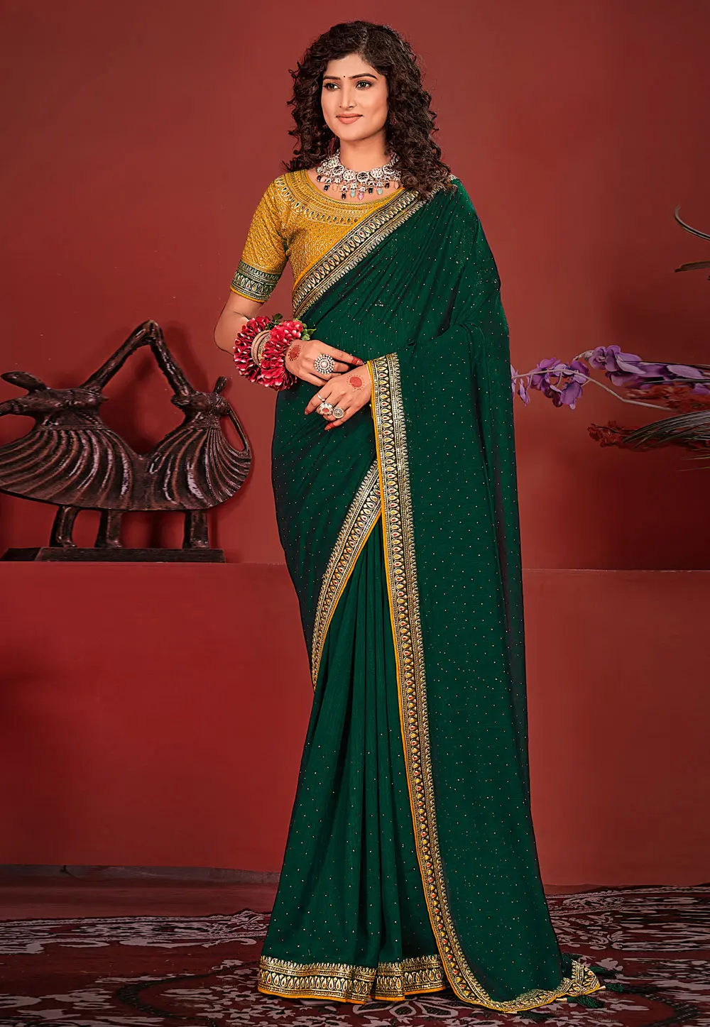 Green Silk Saree With Blouse 299112