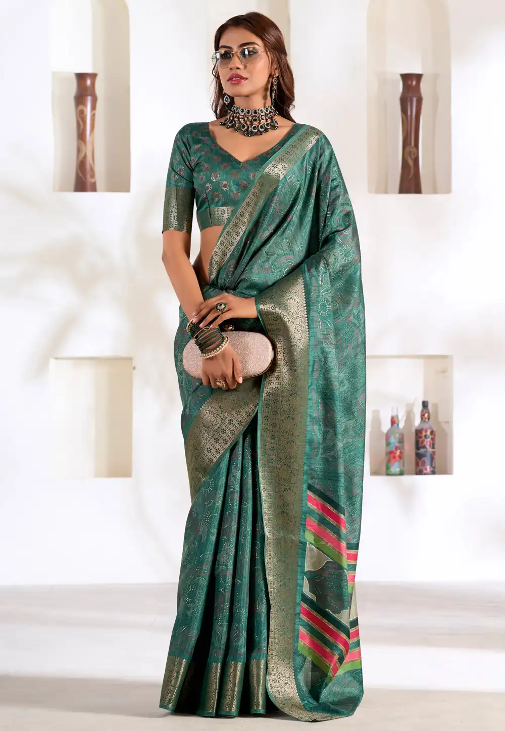 Green Silk Saree With Blouse 291048