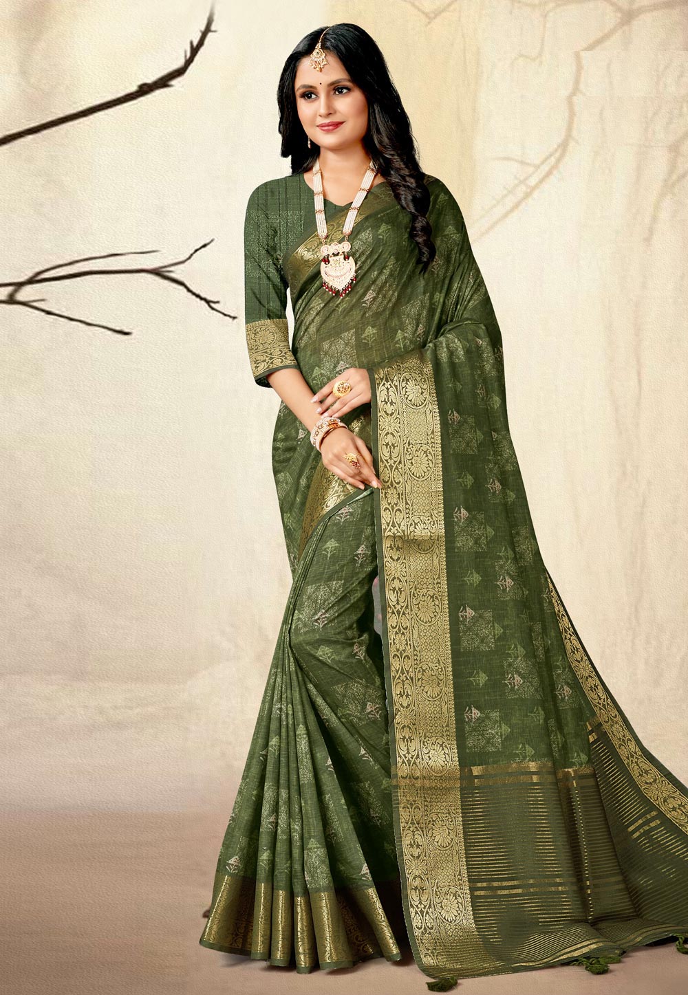 Green Silk Saree With Blouse 280489