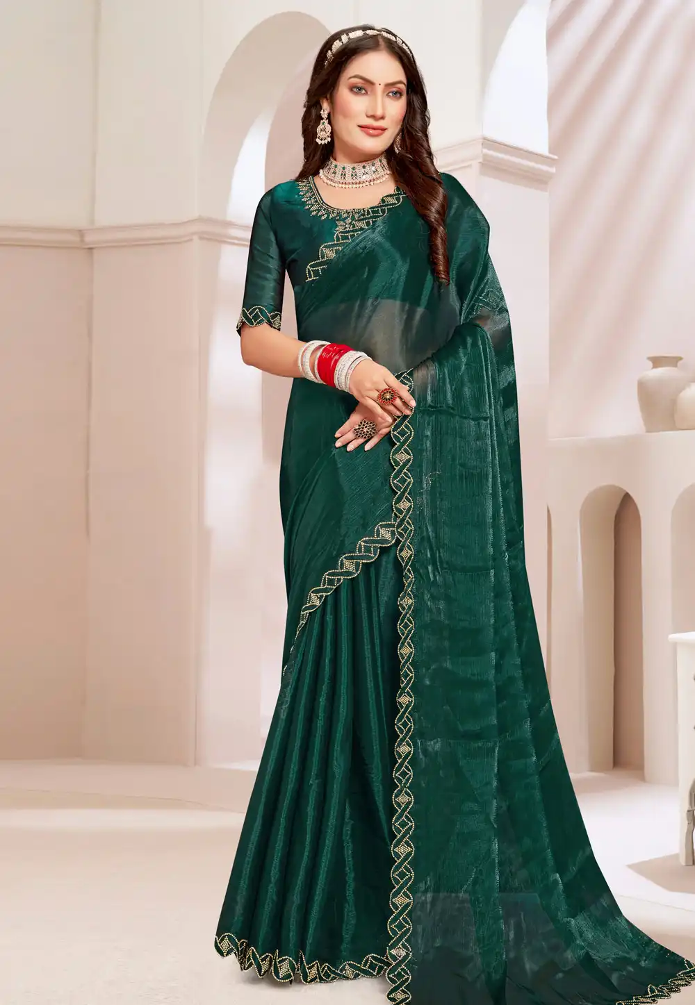 Green Silk Saree With Blouse 293064