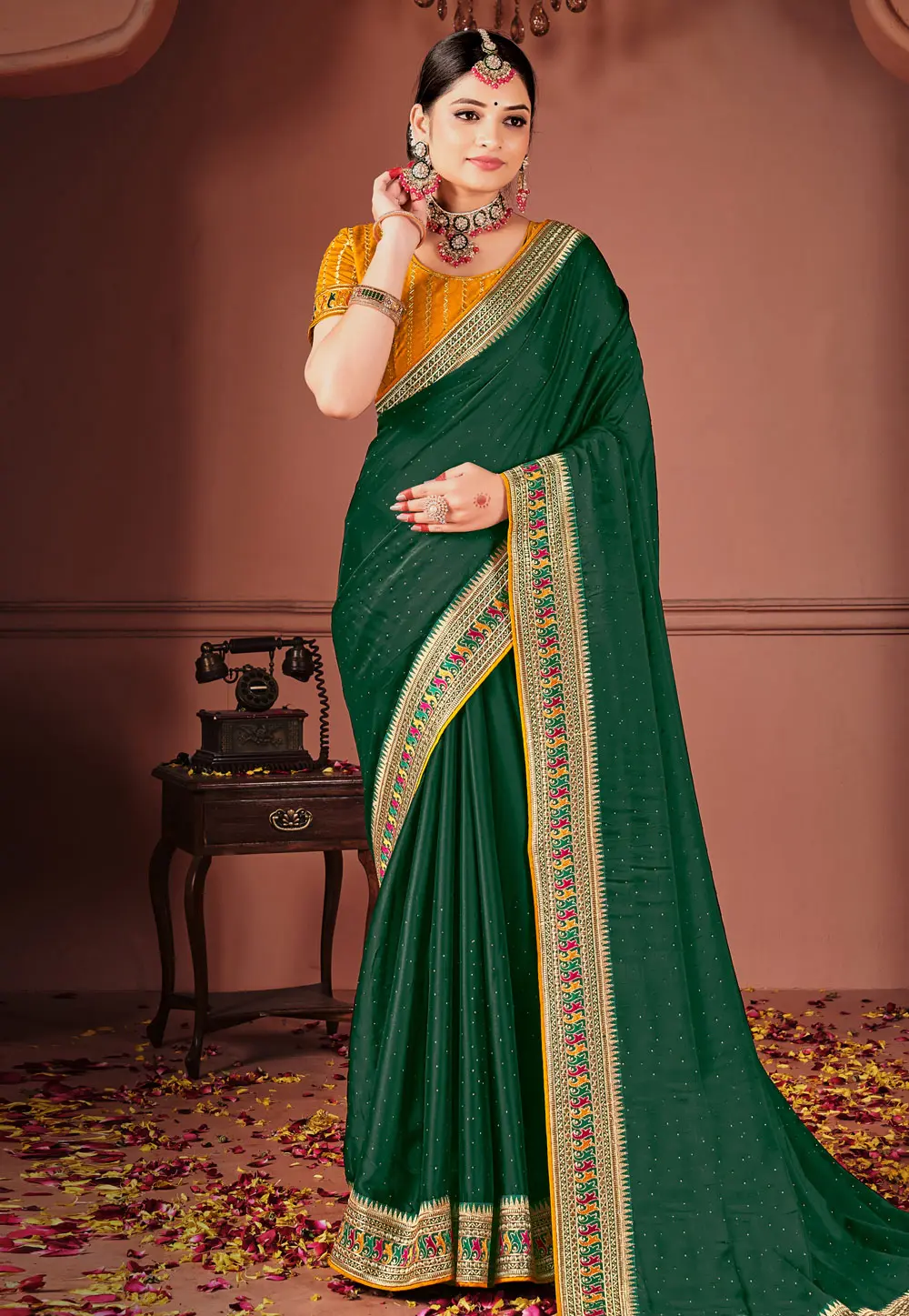 Green Silk Saree With Blouse 303278