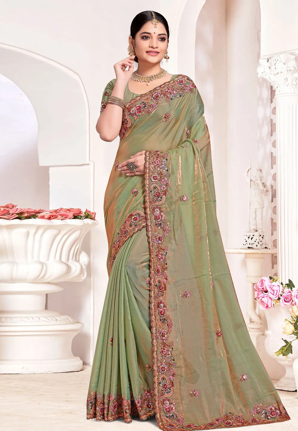 Green Silk Saree With Blouse 303595