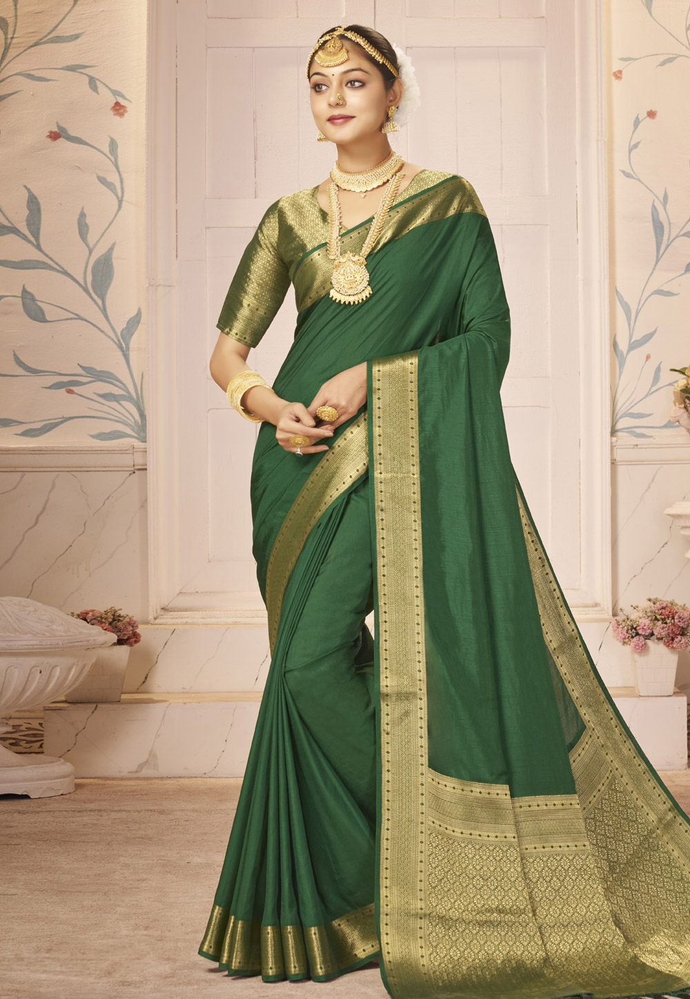 Green Silk Saree With Blouse 283214