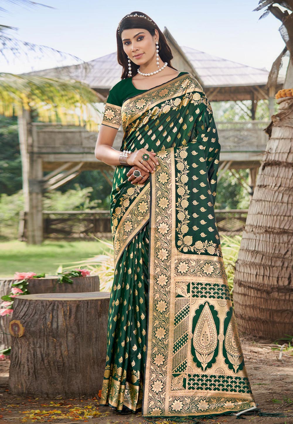 Green Silk Saree With Blouse 283754