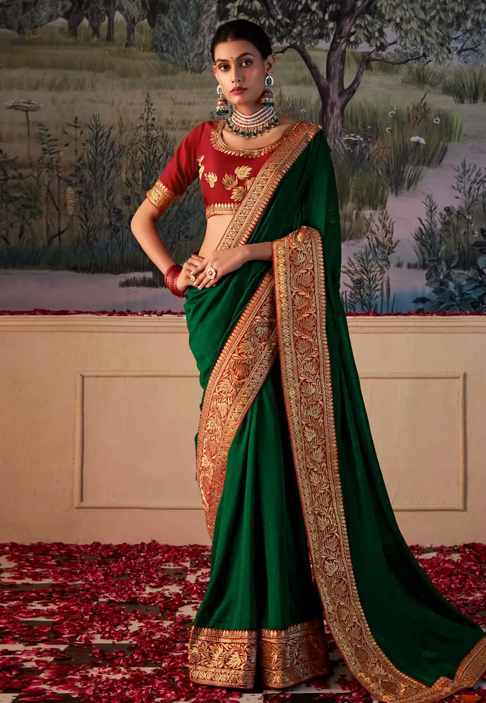 Green Silk Saree With Blouse 288926