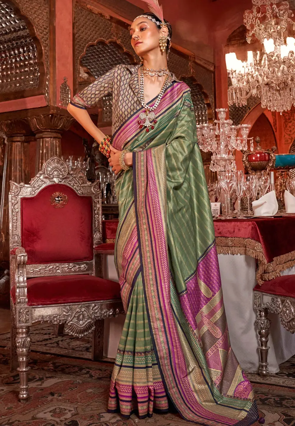 Green Silk Saree With Blouse 296418