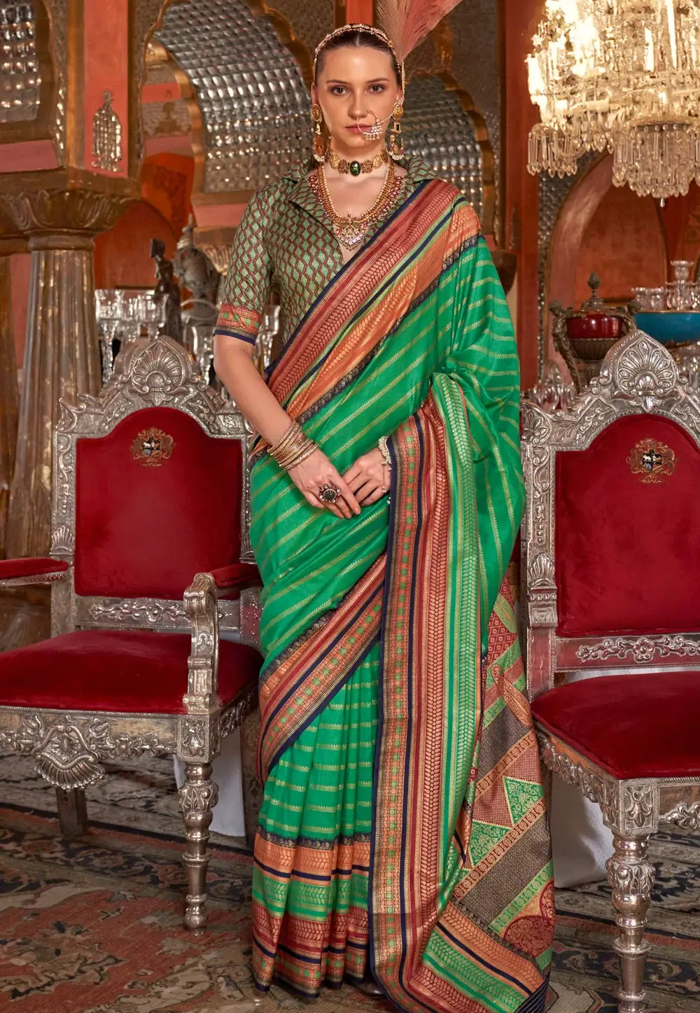 Green Silk Saree With Blouse 296422