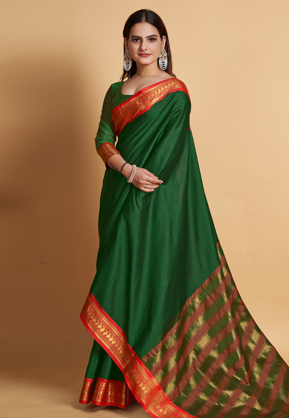 Green Soft Silk Saree With Blouse 279340
