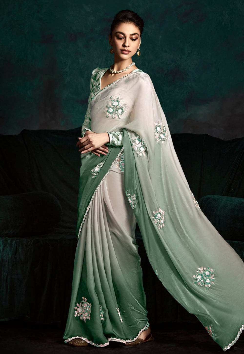 Green Tissue Half N Half Saree 311210