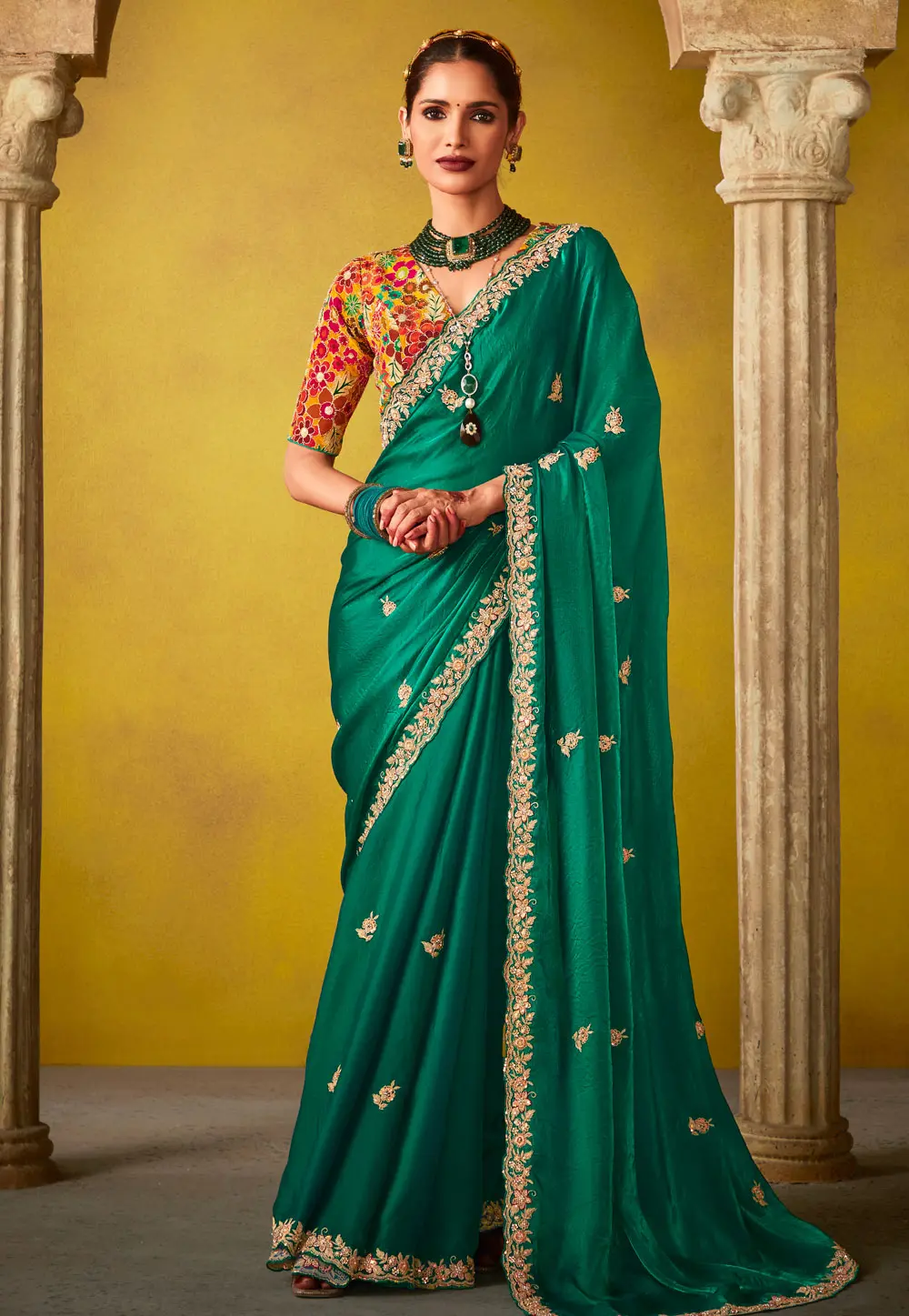 Green Tissue Saree With Blouse 302851