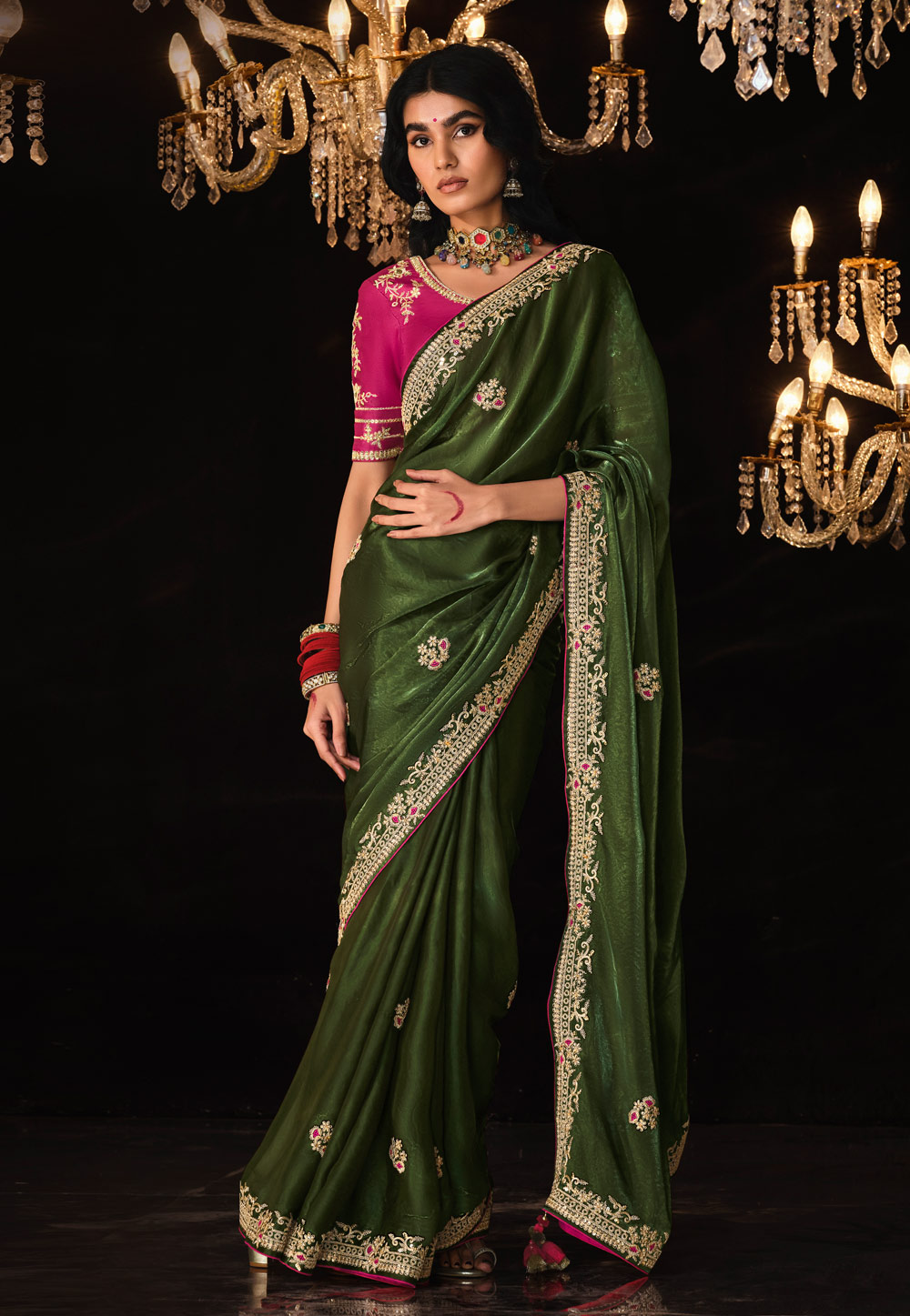 Green Tissue Saree With Blouse 285685