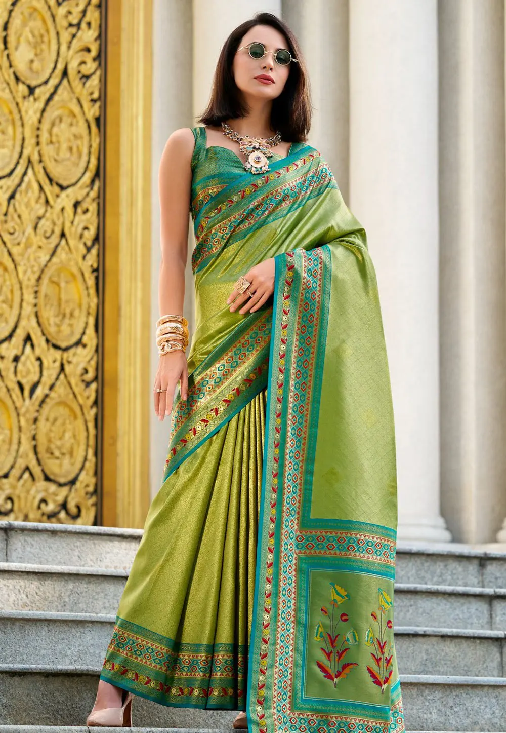 Green Tissue Silk Paithani Saree 304560