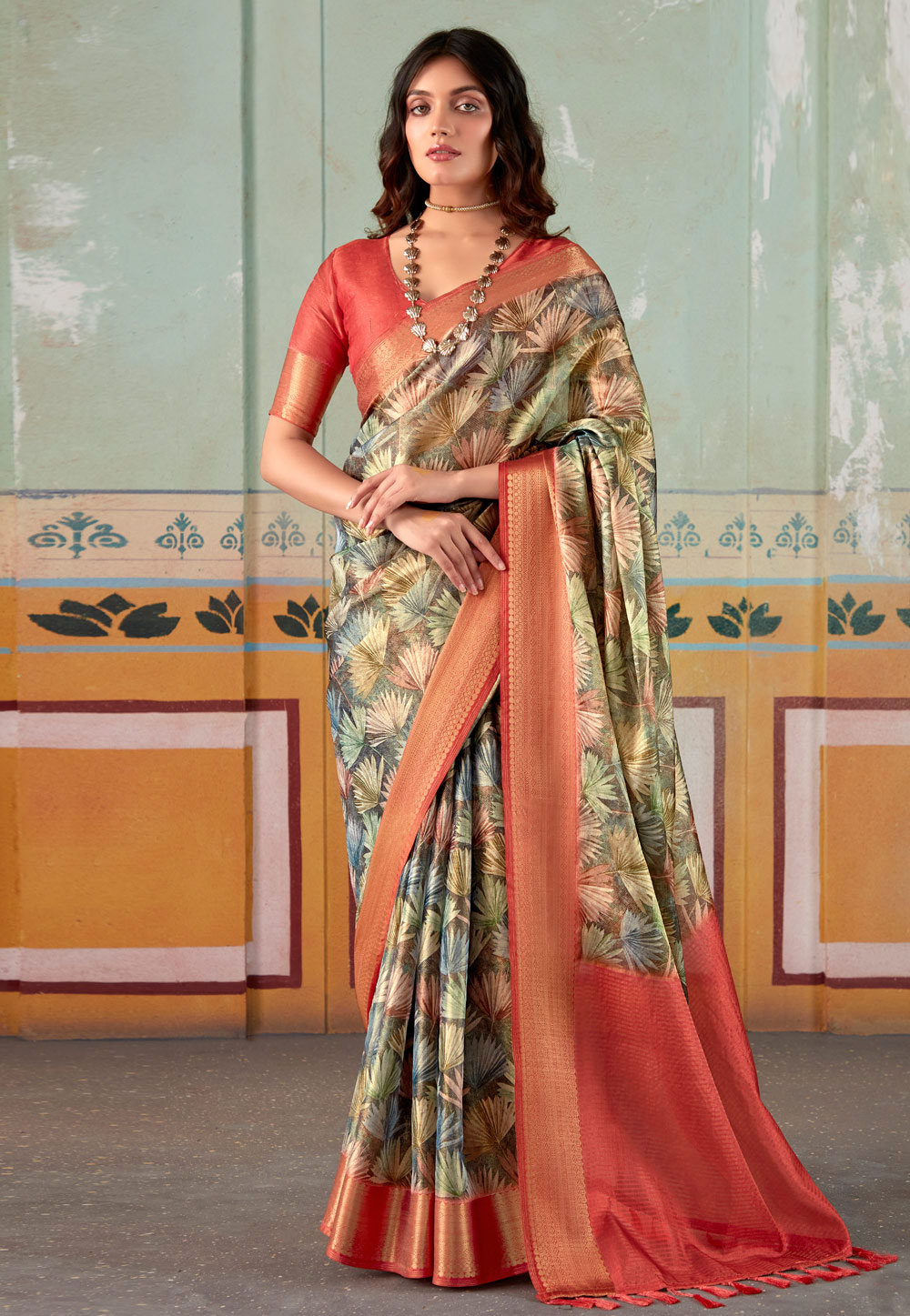 Green Tissue Silk Saree With Blouse 279147