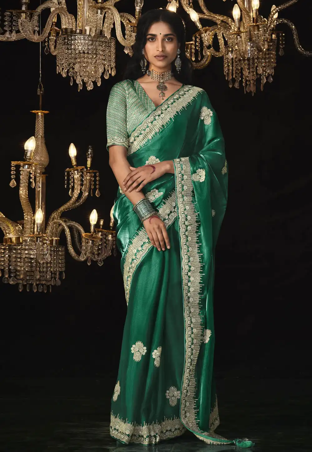 Green Tissue Silk Saree With Blouse 292745