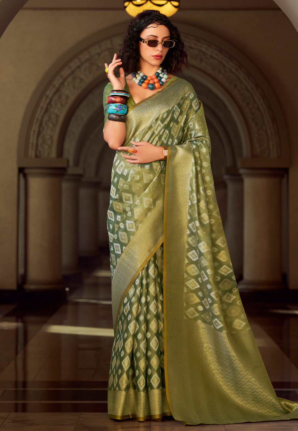 Green Tissue Silk Saree With Blouse 305678