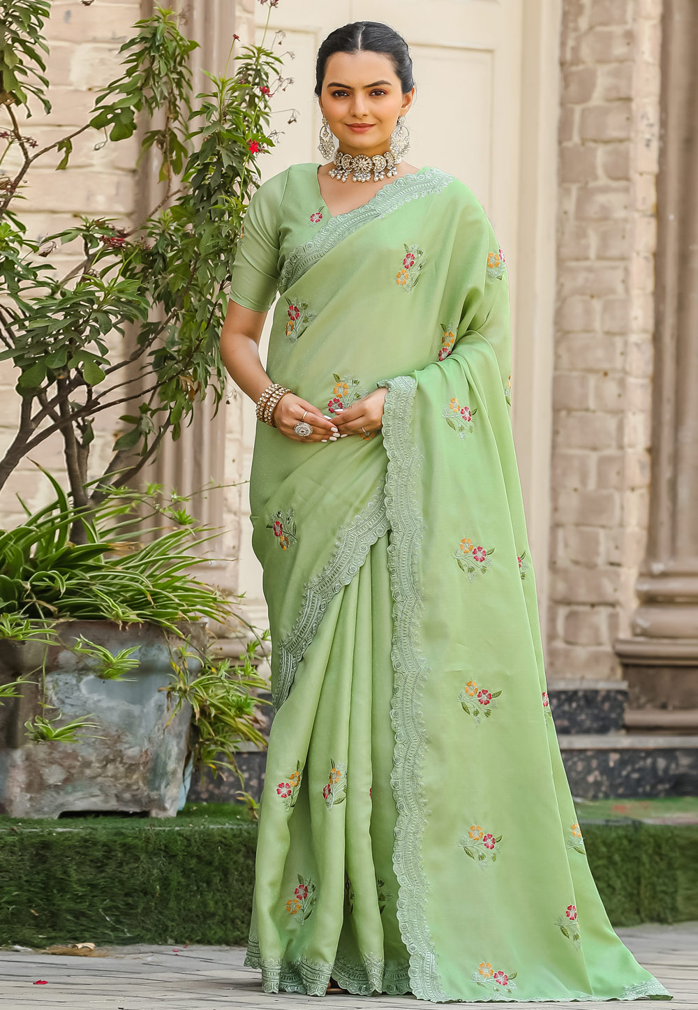 Green Tussar Saree With Blouse 287672