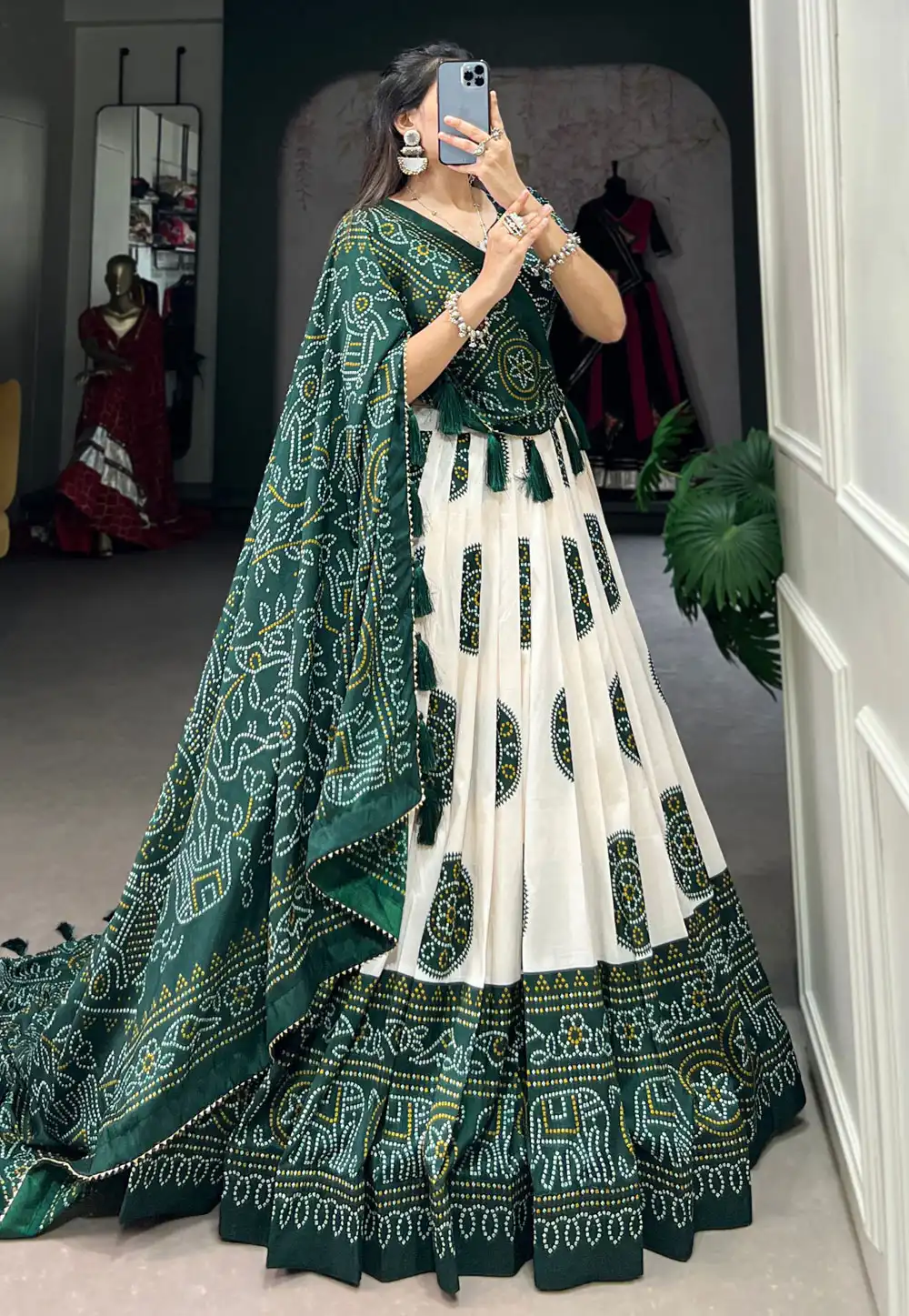 Green Tussar Silk Circular Lehenga Choli 294712