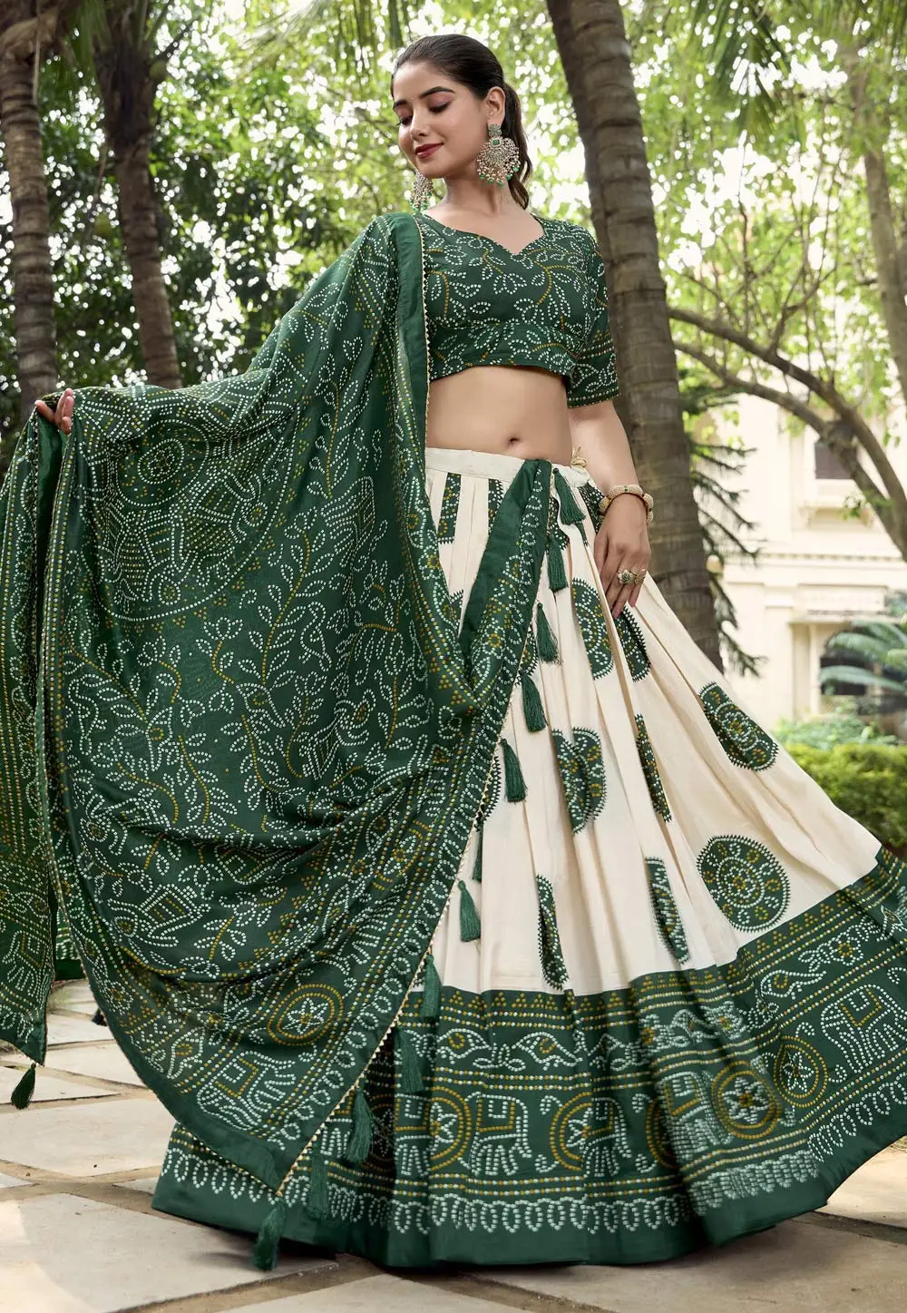 Green Tussar Silk Circular Lehenga Choli 296995