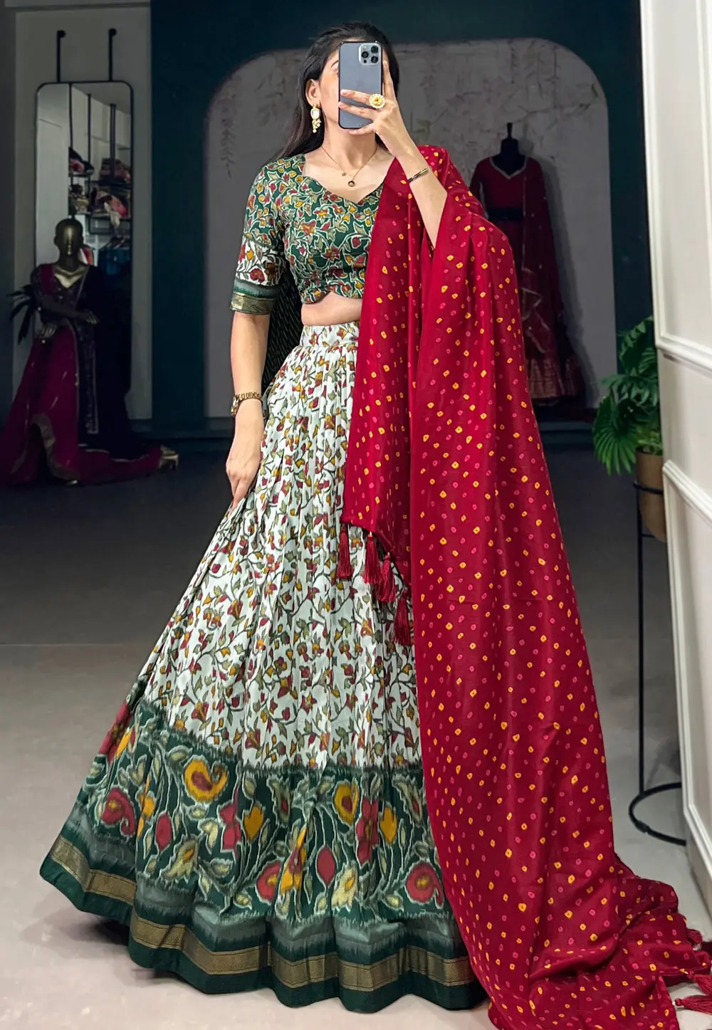 Green Tussar Silk Floral Lehenga choli 301778