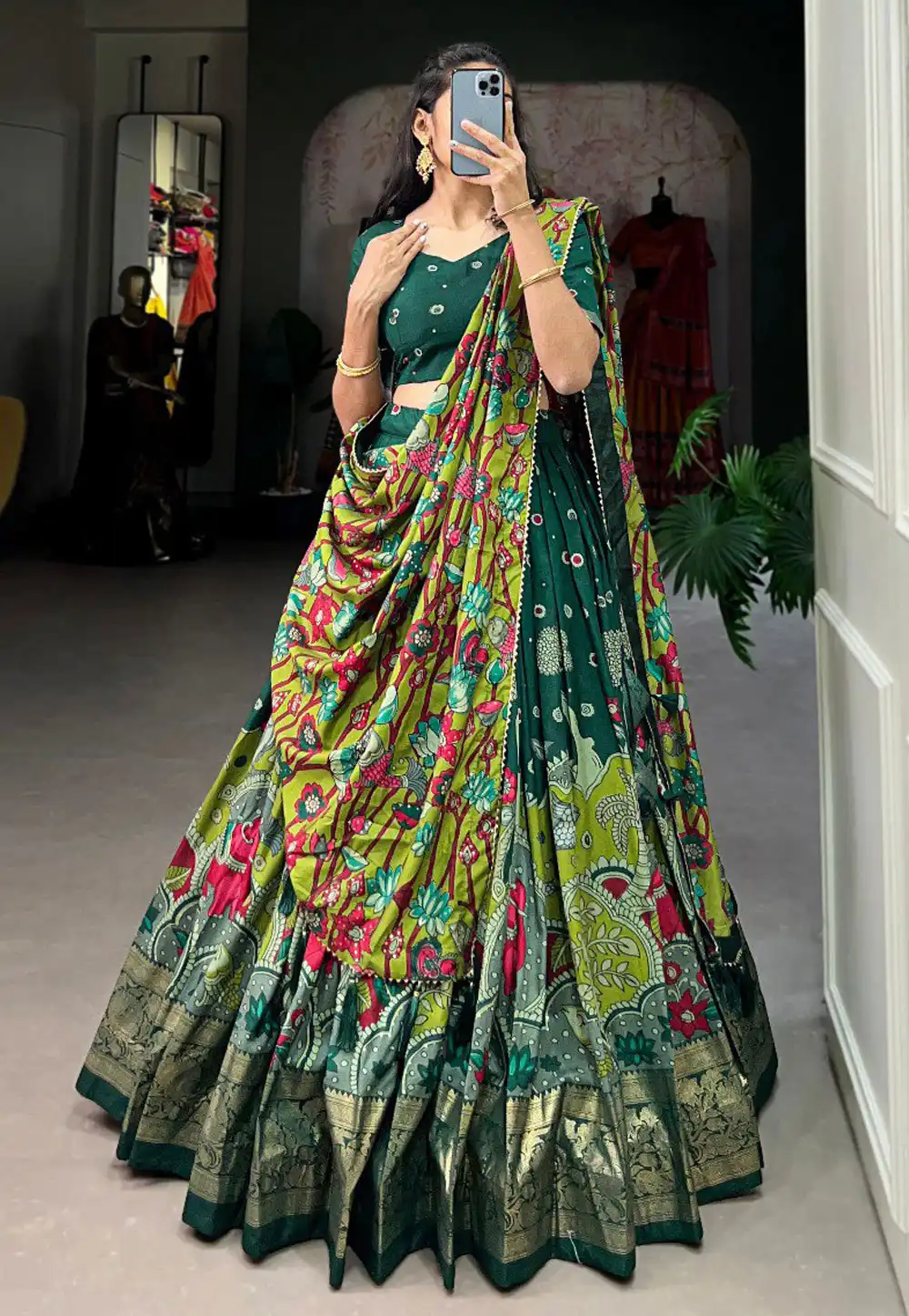 Green Tussar Silk Floral print Lehenga choli 293284