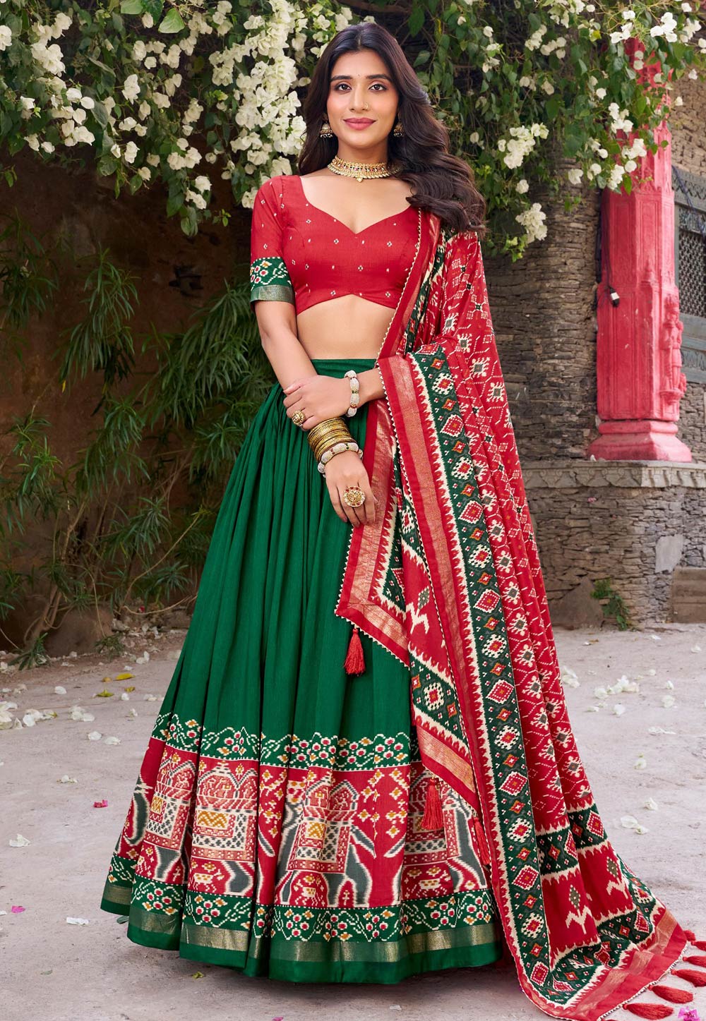 Green Tussar Silk Lehenga Choli 309199