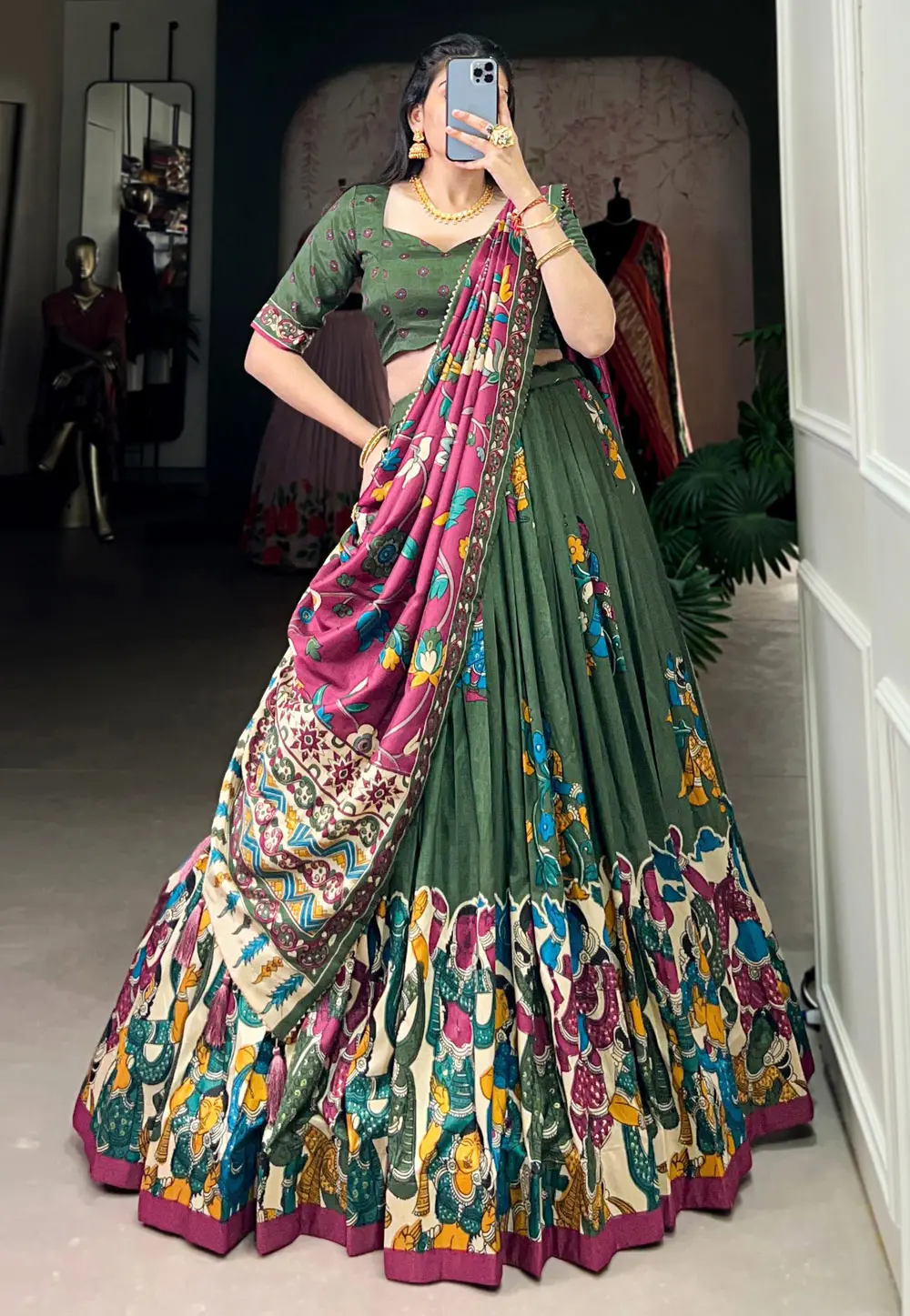 Green Tussar Silk Lehenga Choli 304628