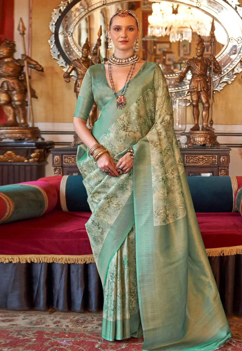 Green Tussar Silk Saree With Blouse 298393