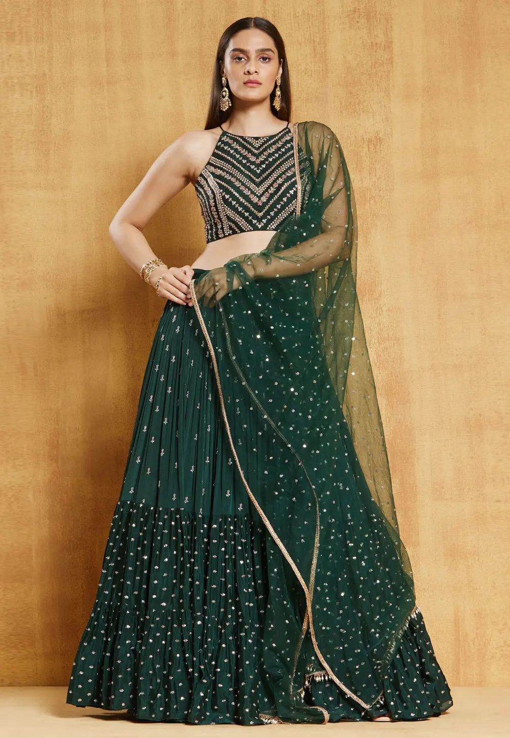 Green Velvet A Line Lehenga Choli 301033