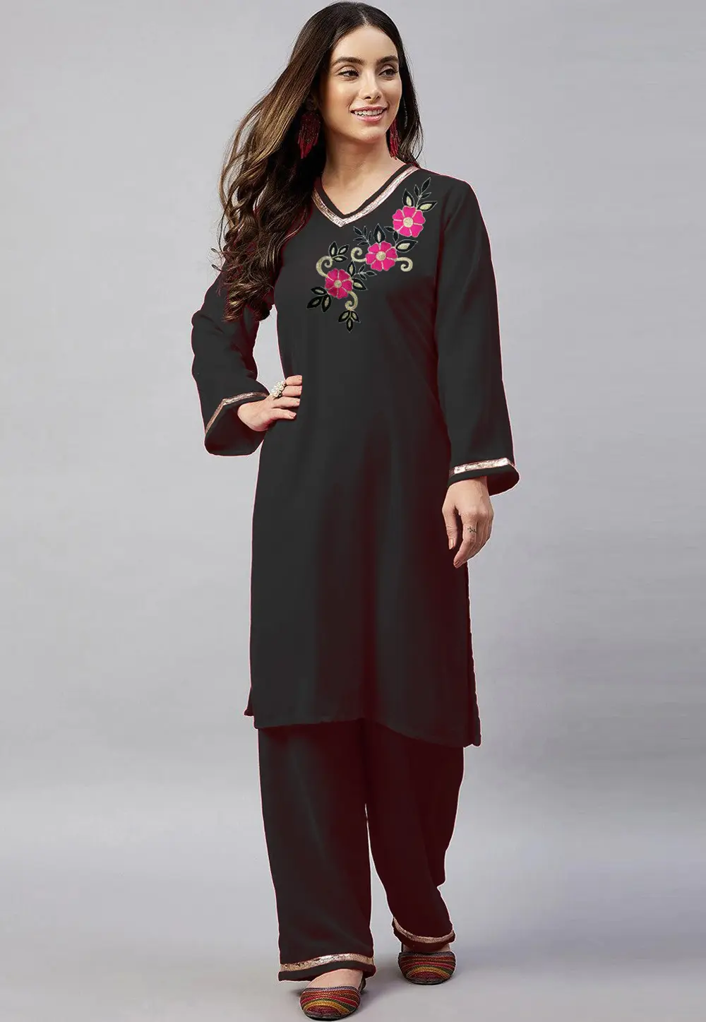 Green Velvet Kurta Set With Palazzo 300067