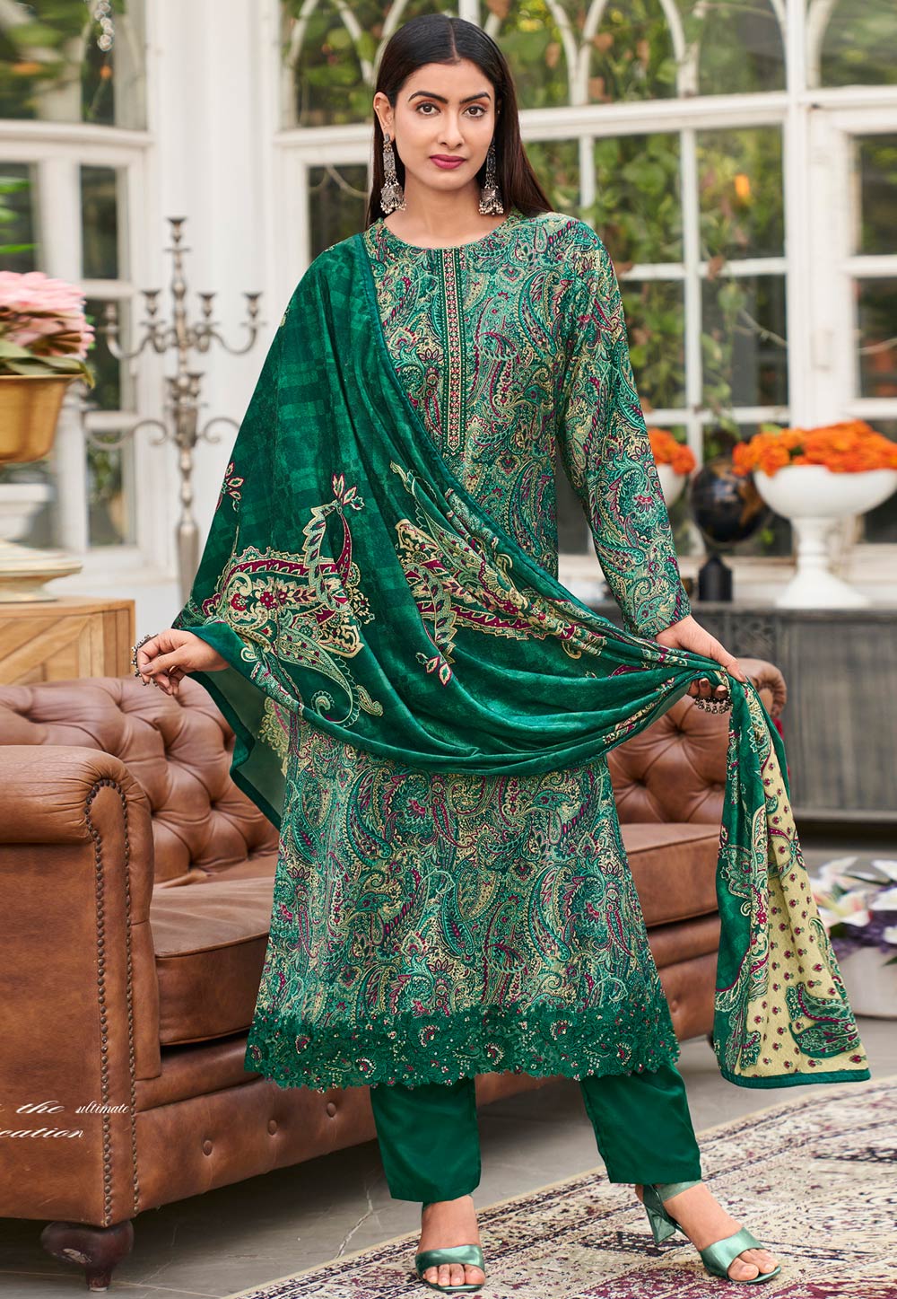 Green Velvet Pant Style Suit 310961