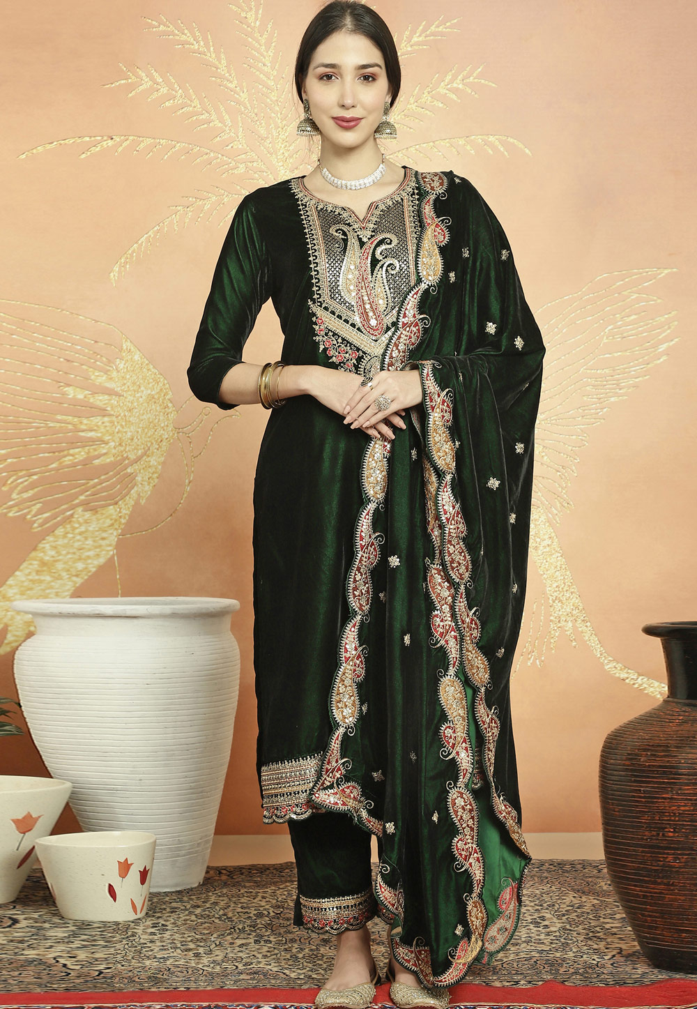 Green Velvet Pant Style Suit 309920
