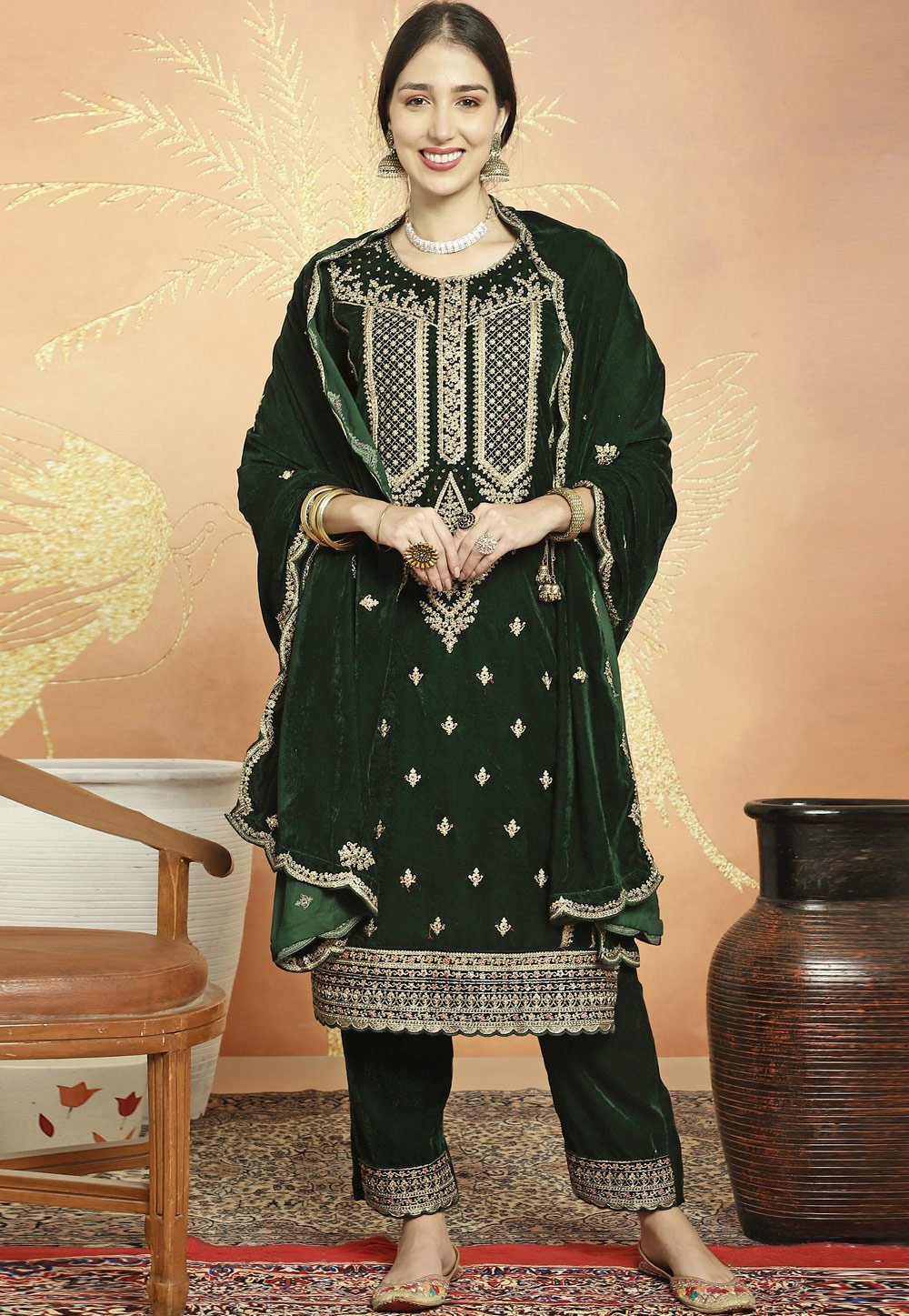 Green Velvet Pant Style Suit 309924